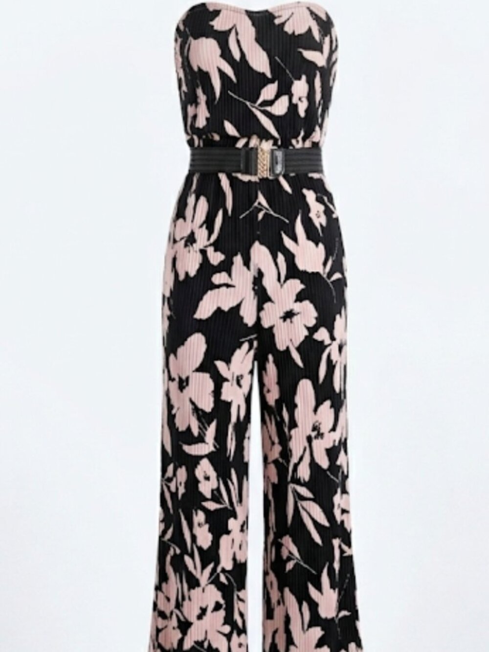 Botanical Pleated Strapless Jumpsuit